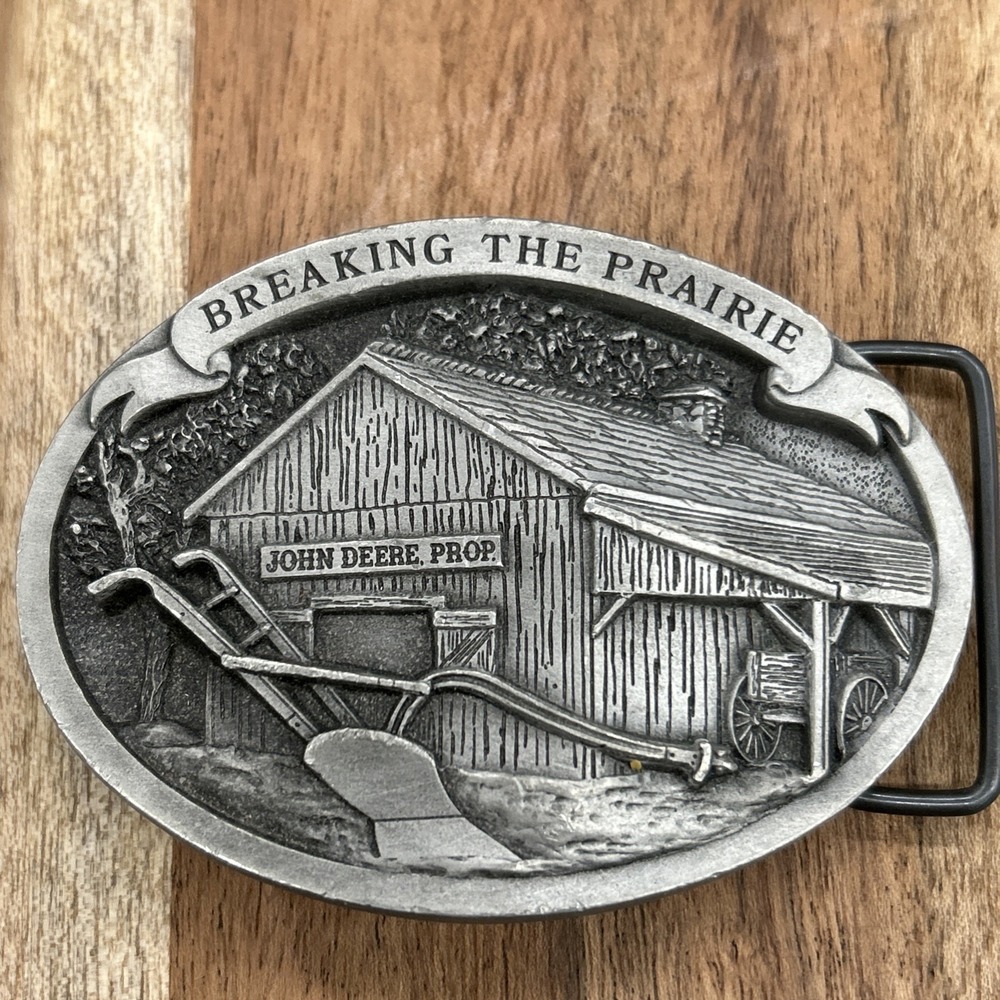 John Deere Breaking The Prairie Belt Buckle Pewter 1991 Limited Edition 1052